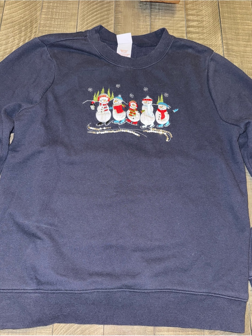 Holiday Editions Navy Sweatshirt Embroidered Snowmen